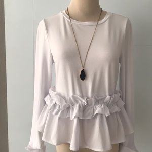 🌸Long sleeve white top with frill/Cupio/Small